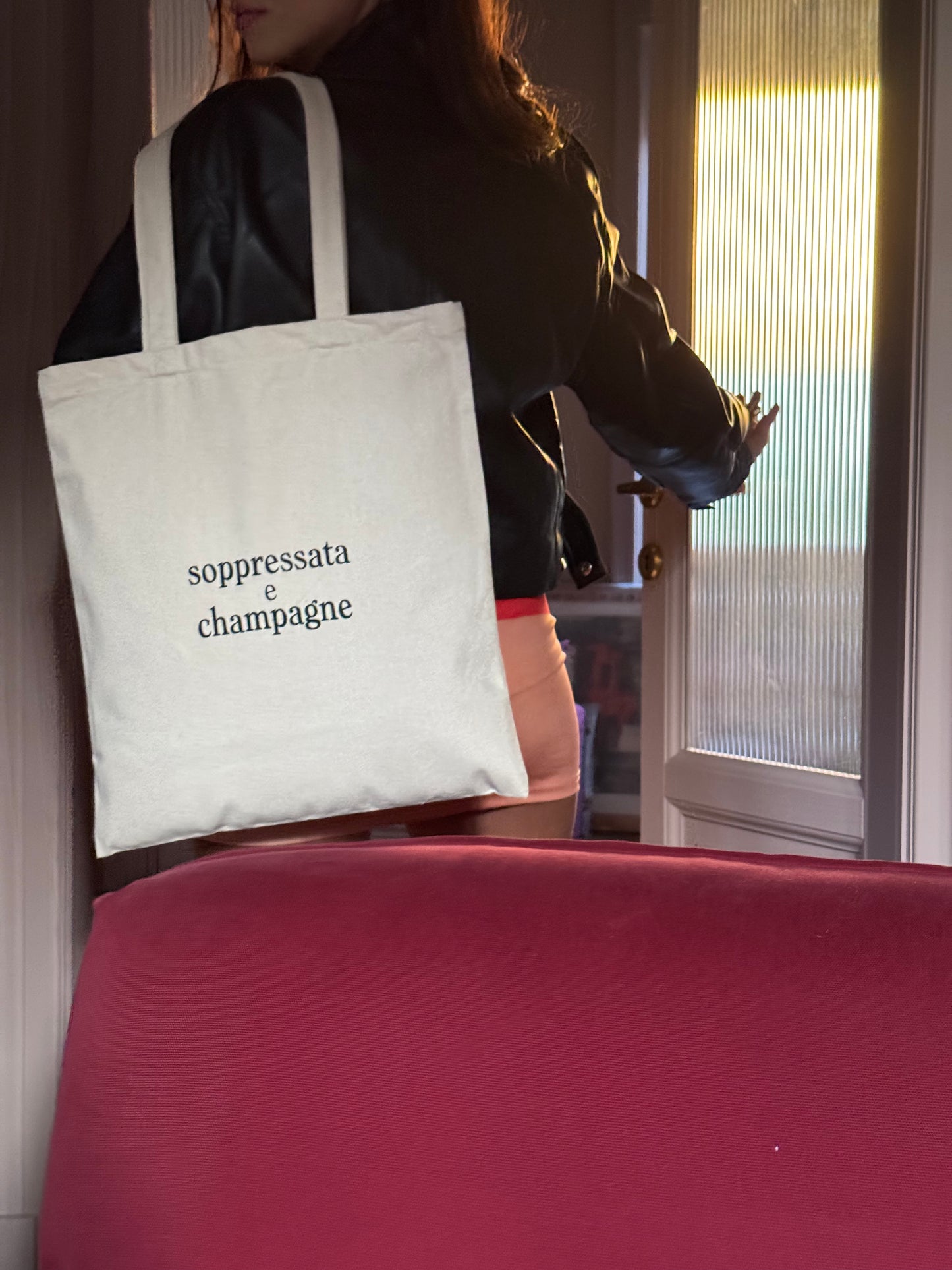 Tote bag di tela Soppressata e champagne